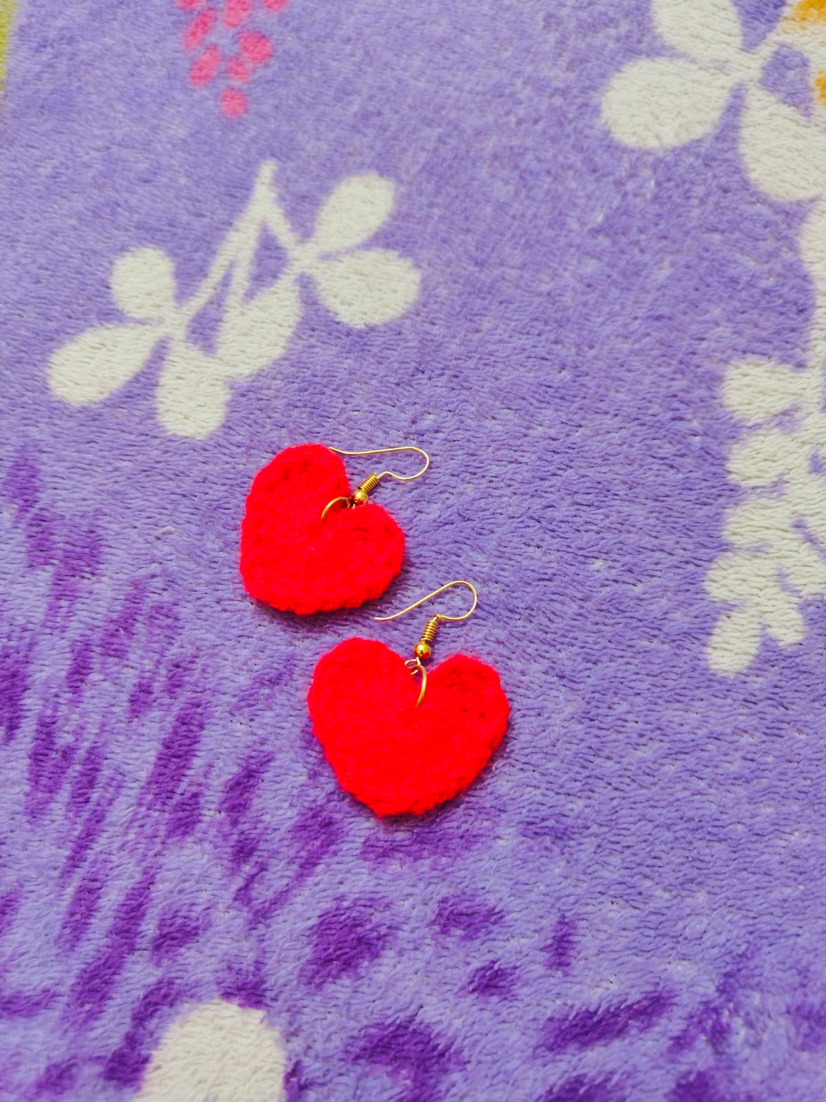 Hand-Crocheted Red Heart Dangle Earrings
