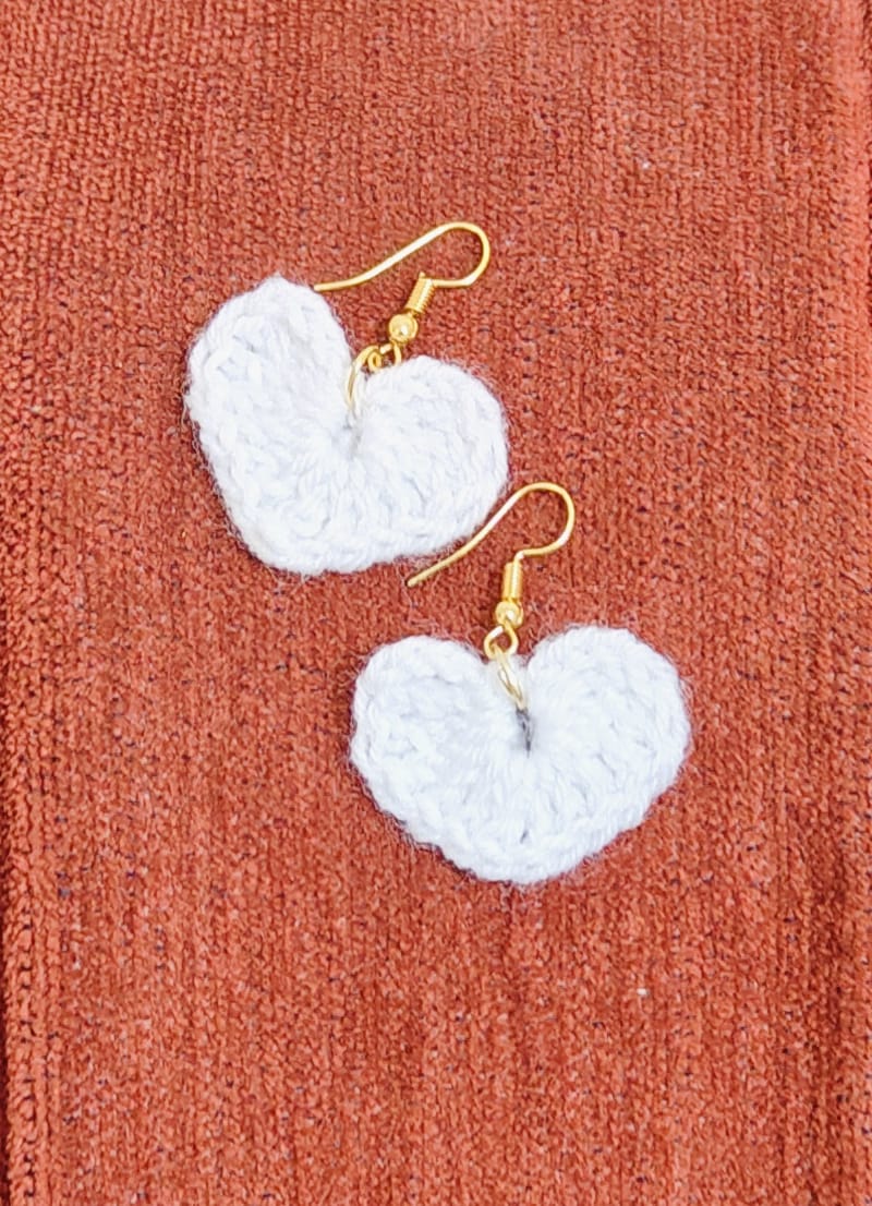 Handmade Crochet Heart Dangle Earrings