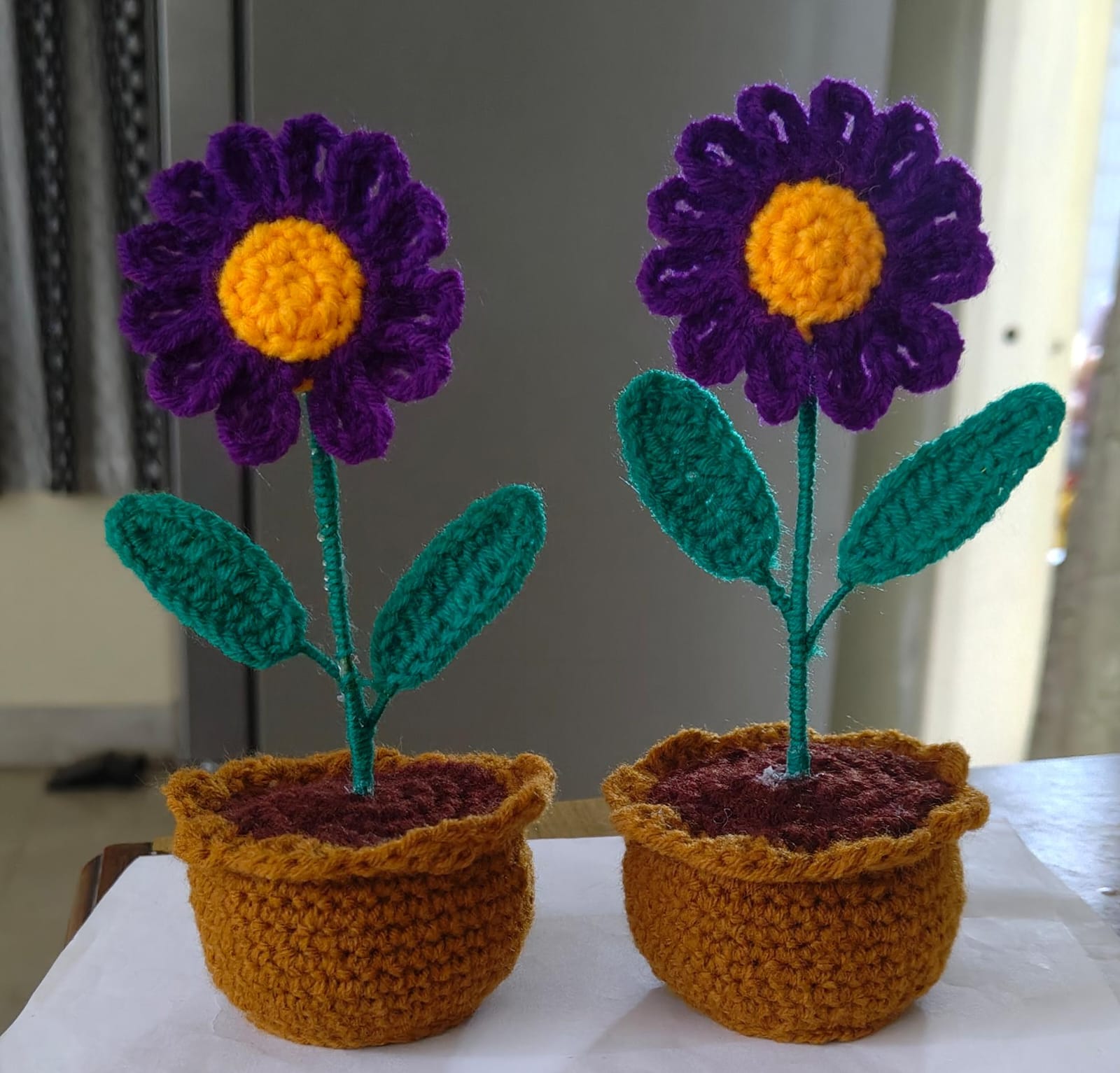 Handcrafted Crochet Potted Purple Flower Decor