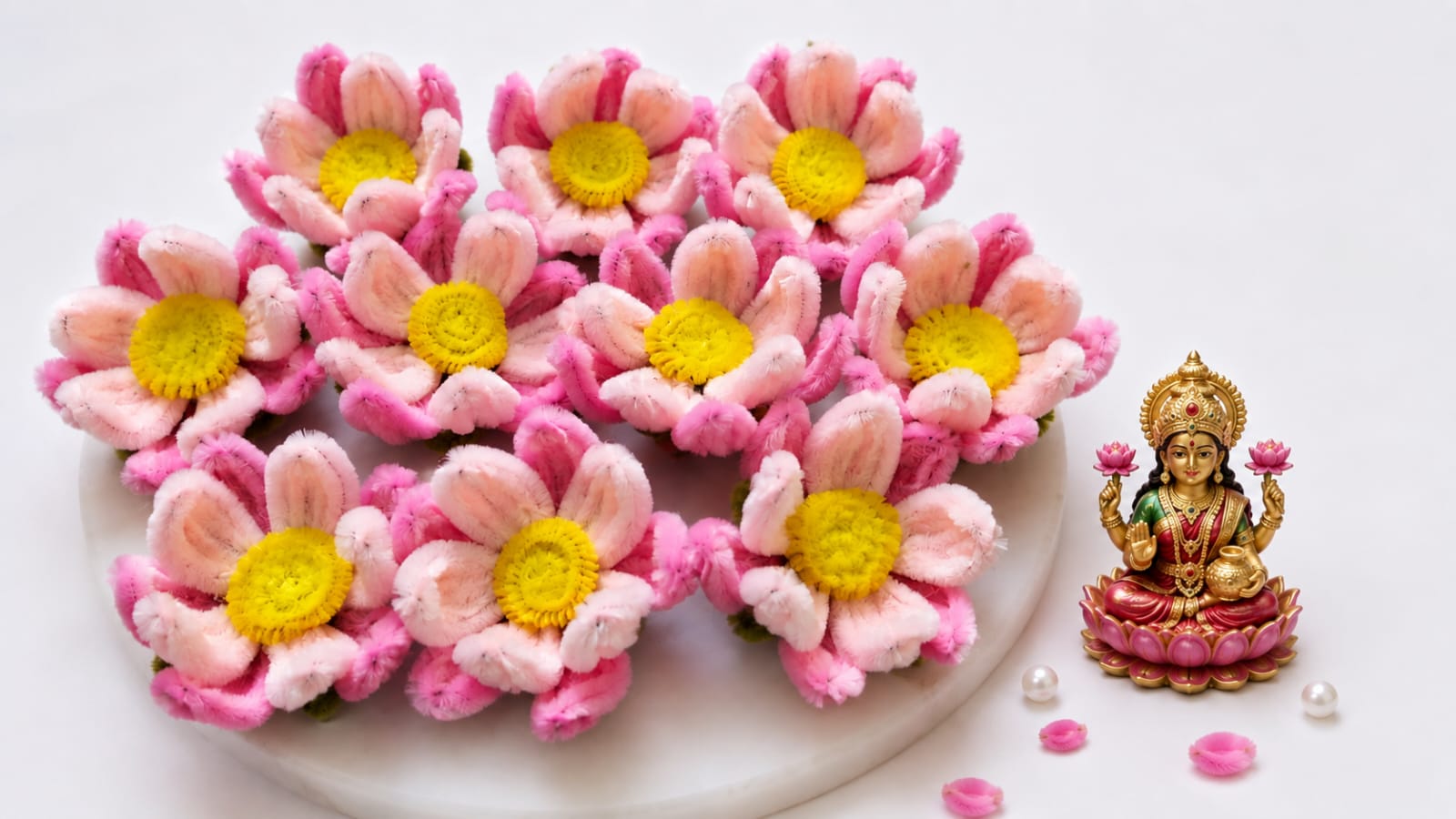 Handcrafted Velvet Lotus Flowers for Pooja Decor