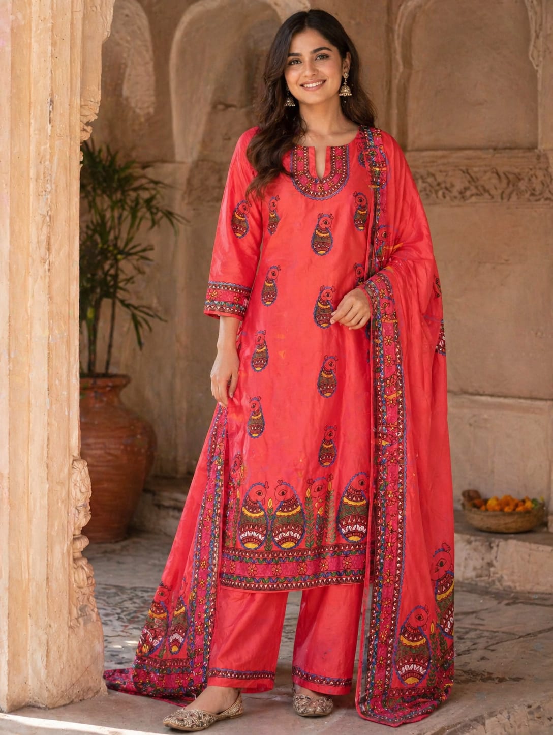 Hand Painted Madhubani Print Kurta Set