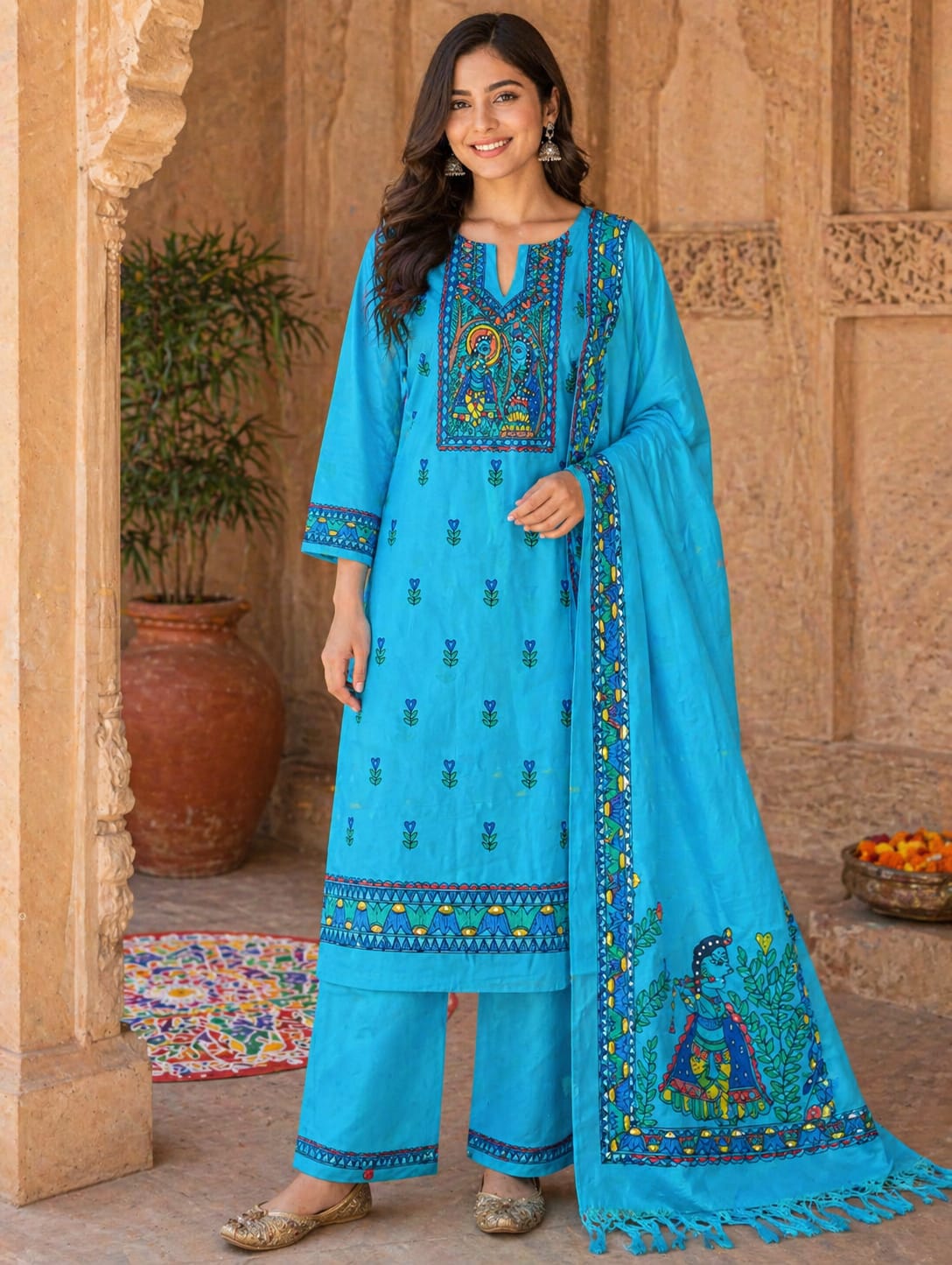Hand Painted Madhubani Print Kurta Set