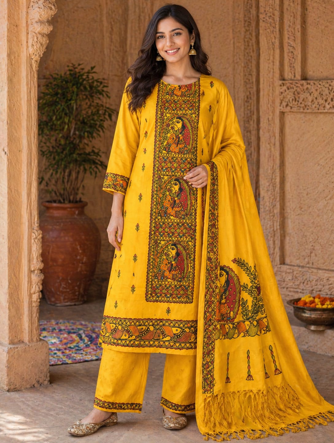 Hand Painted Madhubani Print Kurta Set