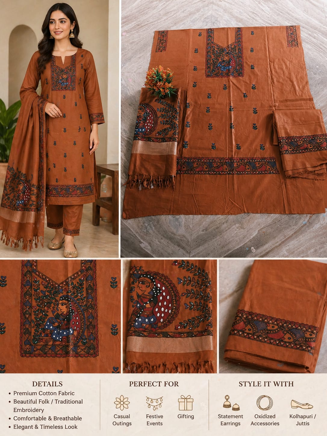 Hand Painted Madhubani Print Kurta Set