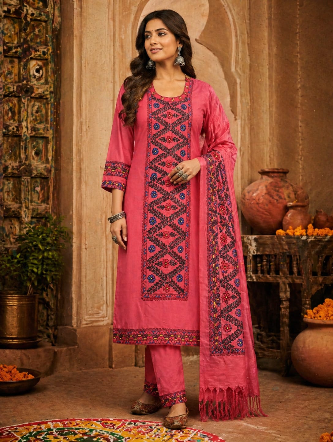 Hand Painted Madhubani Print Kurta Set