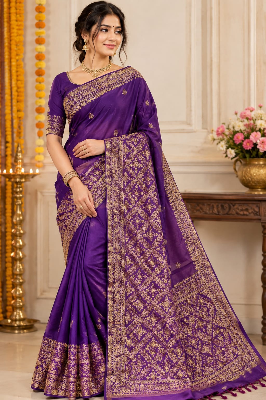 Handcrafted Bhagalpuri silk saree with blouse unstitch