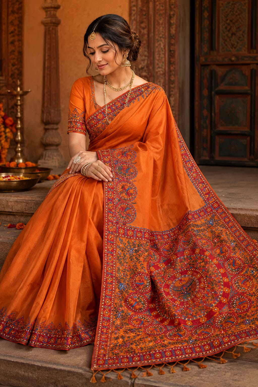 Handcrafted Bhagalpuri silk saree with blouse unstitch