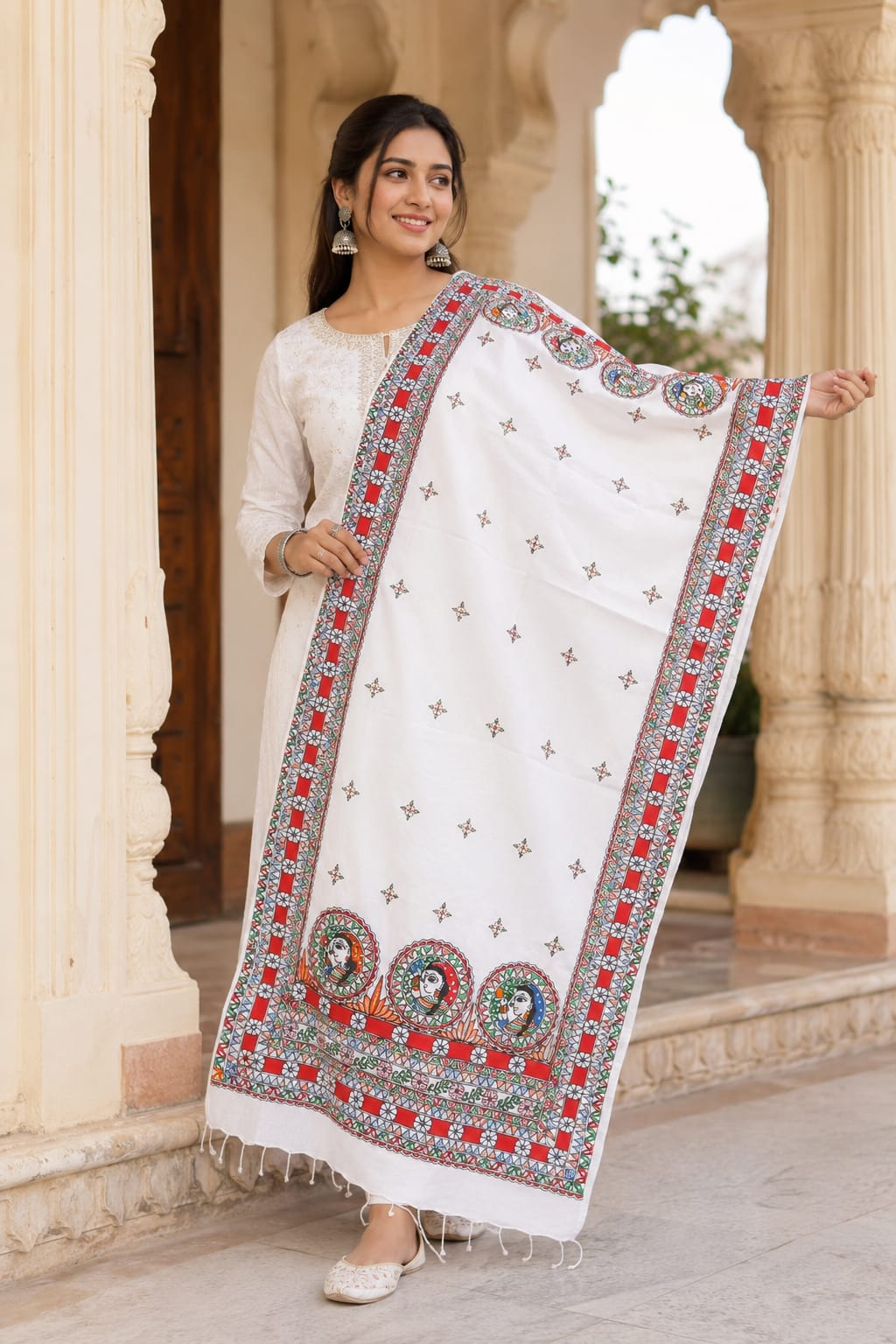 Hand-Painted Madhubani Silk Dupatta