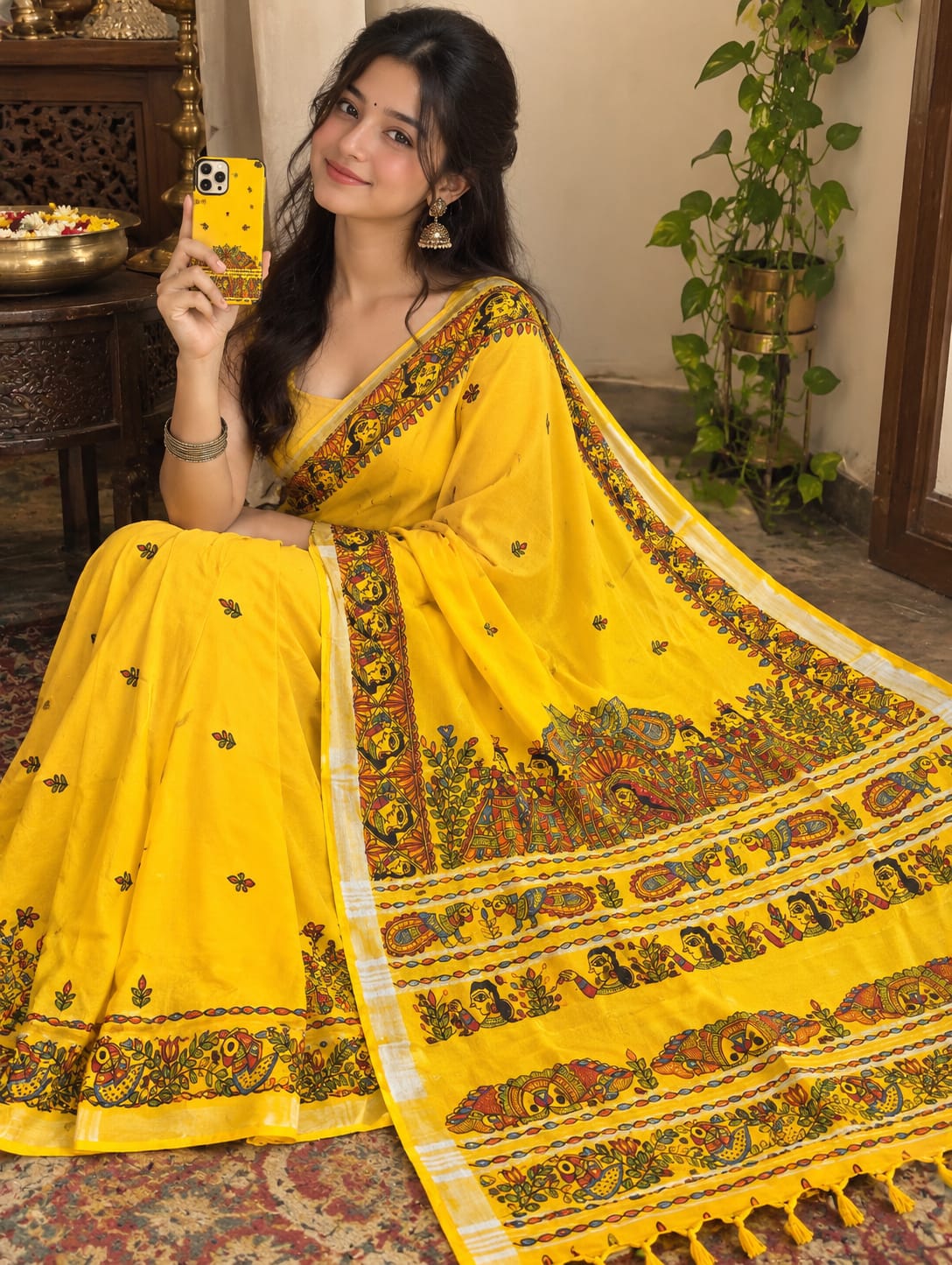 Handloom Saree with Traditional Kalamkari