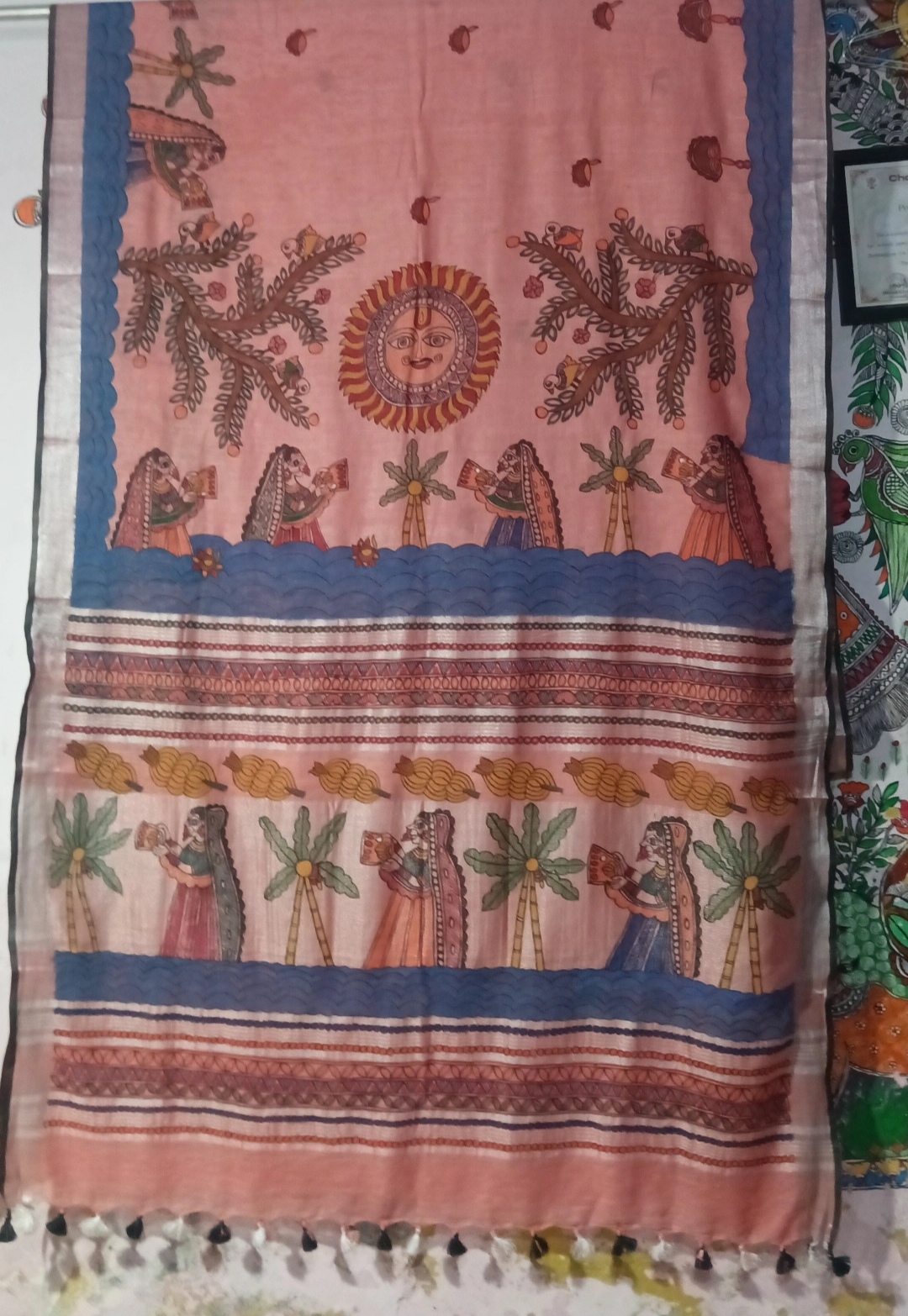 Hand-Painted Madhubani Linen Saree