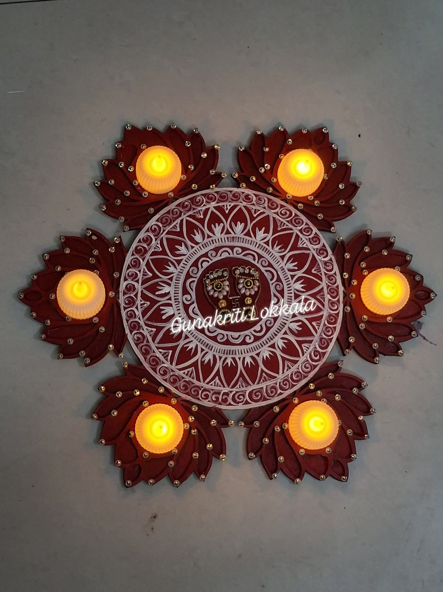 Handcrafted Madhubani-Style Lotus Wooden Tealight Rangoli