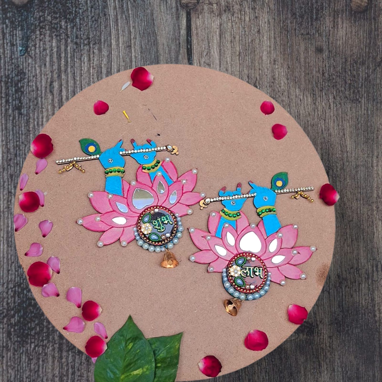 Handcrafted Krishna Lotus Shubh Labh Door Hanging Pair
