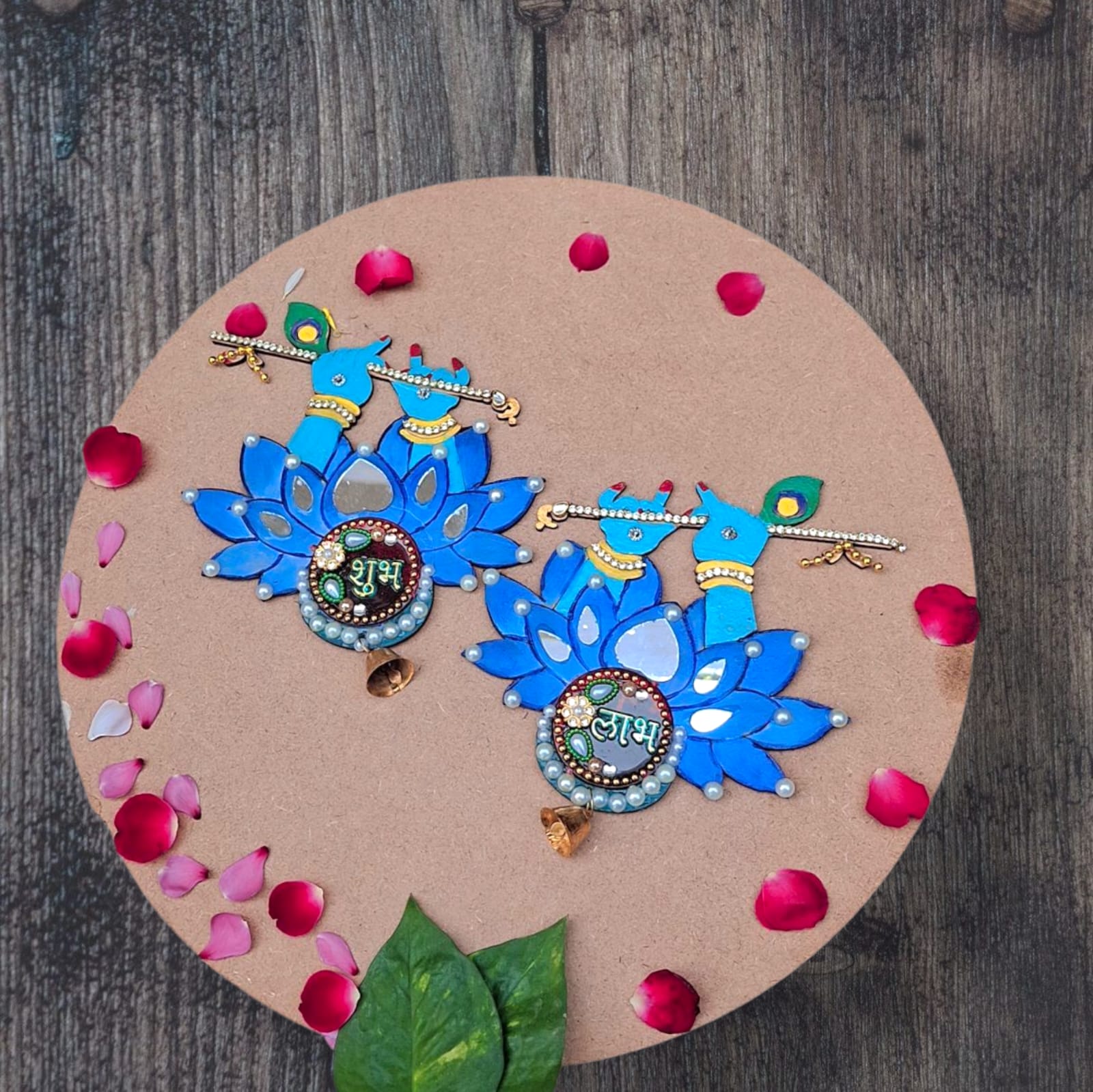 Handcrafted Krishna Lotus Shubh Labh Door Hanging Pair