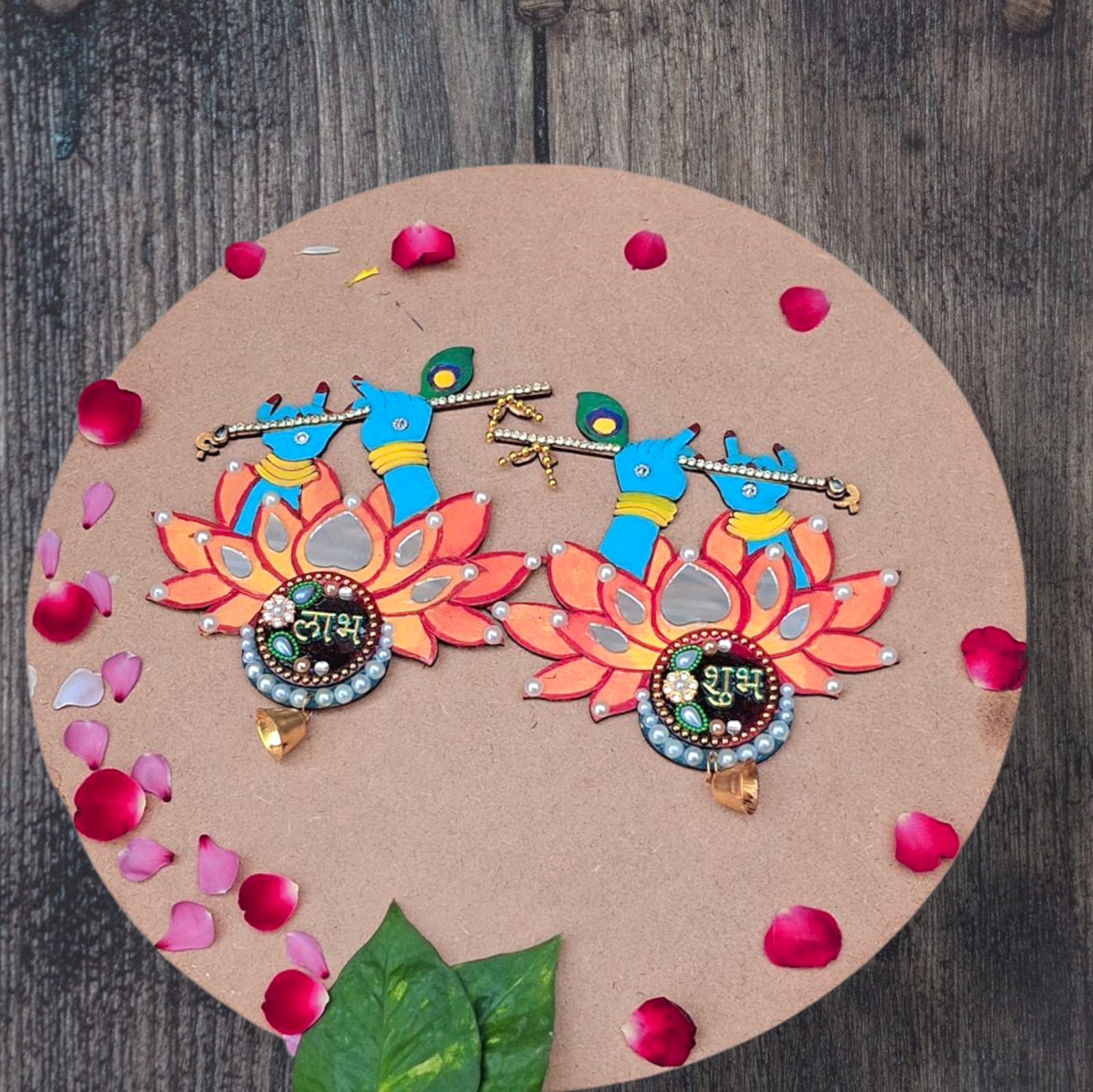 Handcrafted Krishna Lotus Shubh Labh Door Hanging Pair