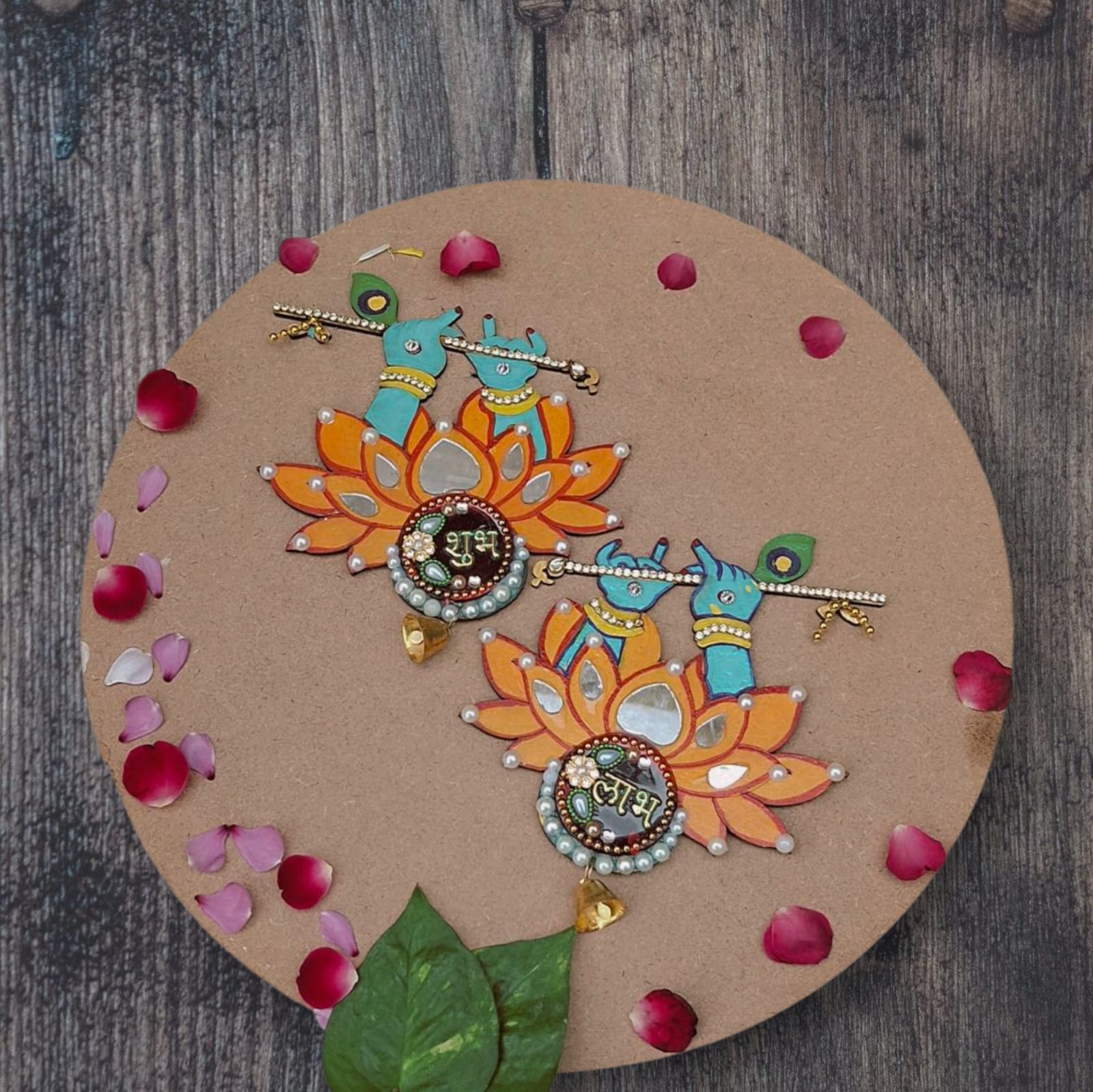Handcrafted Krishna Lotus Shubh Labh Door Hanging Pair